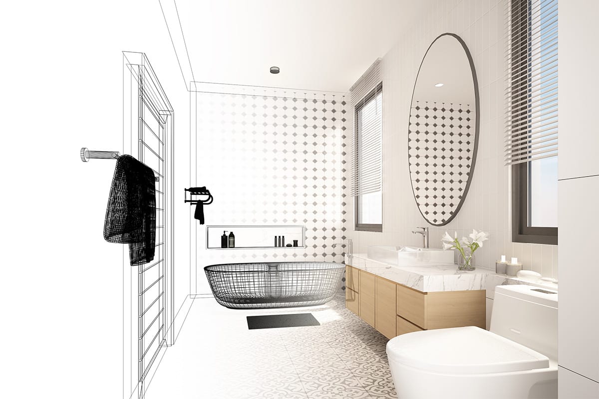 Design-Skizze Badezimmer 3D